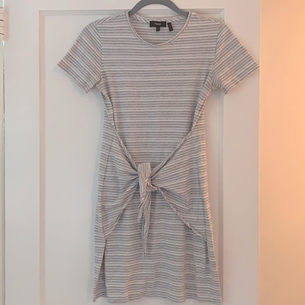 Theory cotton gray striped casual dress